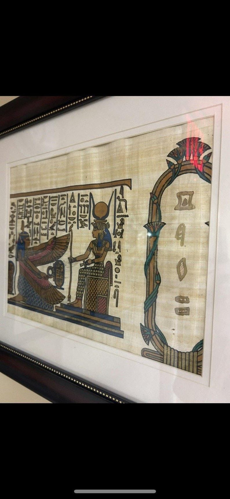 Pyparus Frame Framed Egyptian Papyrus Art: Rich Colors, Dark Wood Frame - Cultural ...