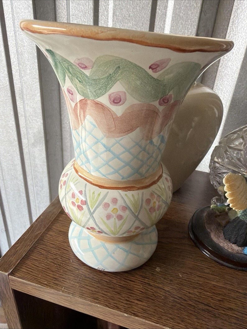 MacKenzie-Childs Heather Vase: Hand-Painted Floral Art Pottery Cottagecore Home Decor image 7