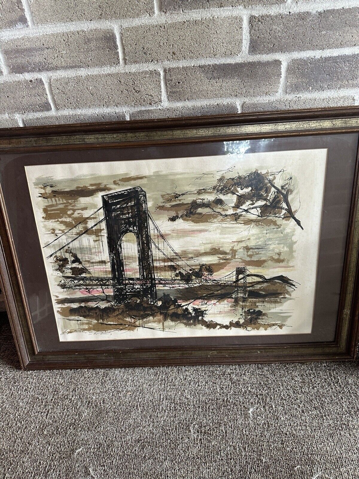 John Haymson “George Washington Bridge In The Evening” Framed, Matted Print