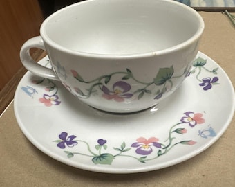Floral Porcelain Tea Cup and Saucer, Violet Butterflies (Large)