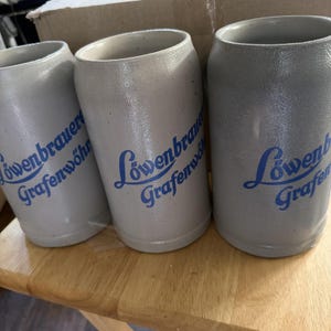 Lot of 3 Vintage Lowenbrauerei Grafenwohr Germany 1 Liter Beer Steins Breweriana