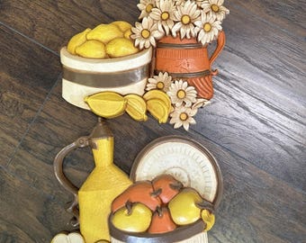 Vintage 1980 Syroco Homco Daisies Lemons Kitchen Wall Plaque Home Decor 2