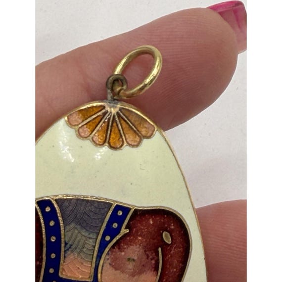 Vintage Cloison Enamel Elephant Pendant Double Sided Teardrop Rain Drop Jewelry View 5