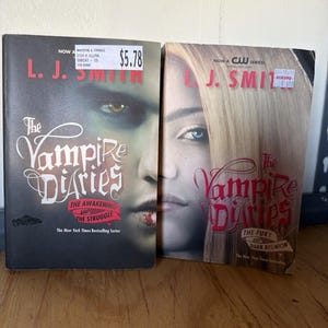 May include: Two paperback books from "The Vampire Diaries" series by L.J. Smith. The covers feature close-ups of faces with the series title in a stylized font. One book is titled "The Awakening and the Struggle", the other "The Fury and Dark Reunion".