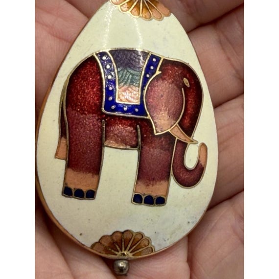 Vintage Cloison Enamel Elephant Pendant Double Sided Teardrop Rain Drop Jewelry View 3