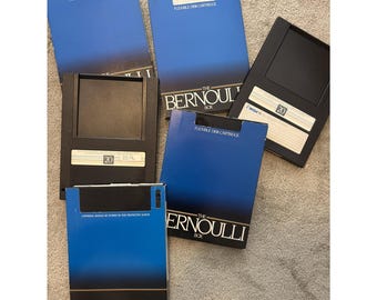 Zabytkowa, elastyczna kaseta z dyskiem Iomega 20 MB Bernoulli Box z 1983 r., 8 cali, 8 cali, używana