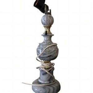 Vintage Alabaster Marble Table Lamp: Italian Mid-Century Hand Carved Stone