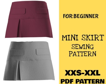 Mini Skirt Pattern, Pleated Skirt, Micro Mini Skirt Sewing Patterns, Bustier Pattern in Pdf,  XXS- XXL+ Easy Illustrated Tutorial + A4+US+A0
