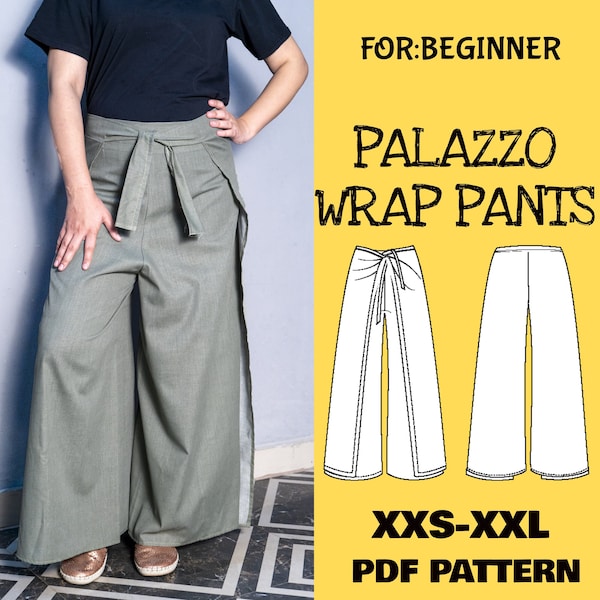 Palazzo Wrap Pants Sewing Pattern, Yoga Pants, Wide Leg Pants Women, Loose Pants, Linen pants pajama and Easy Wrap Pants, PDF Sewing Pattern