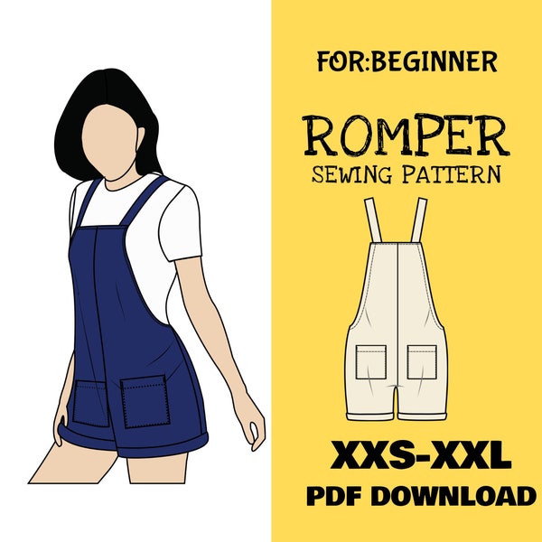 Romper Sewing Pattern, Jumpsuit Pattern, Summer Overalls Sewing Patterns, Playsuit Pattern, Floral Romper Pattern, Instant Download, XXS-XXL