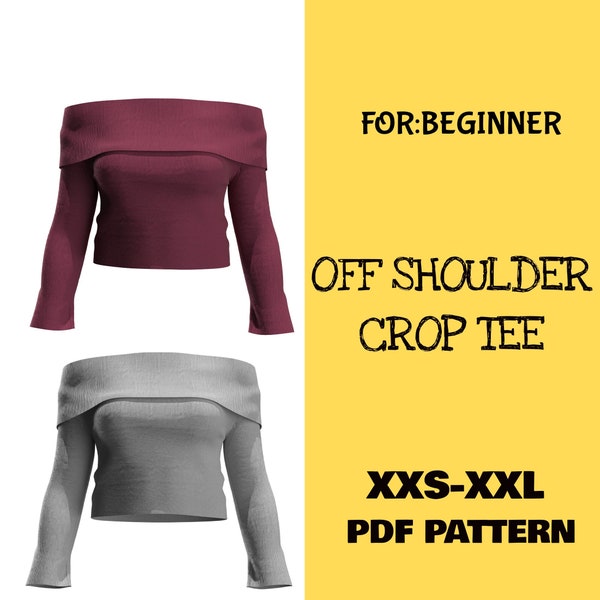 Top Sewing Pattern, Off Shoulder Top, Crop Top Pdf Patterns, Long Sleeve patterns for Women, knitted Cross Top Sewing Patterns for beginner