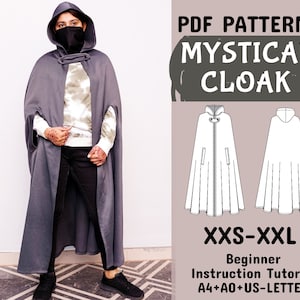 Cloak with Hood Sewing Patterns, Halloween Sewing, Medieval Dress, Superhero Coat,  Hooded Cloak, Fantasy Costume, Gown Dress, PDF Patterns
