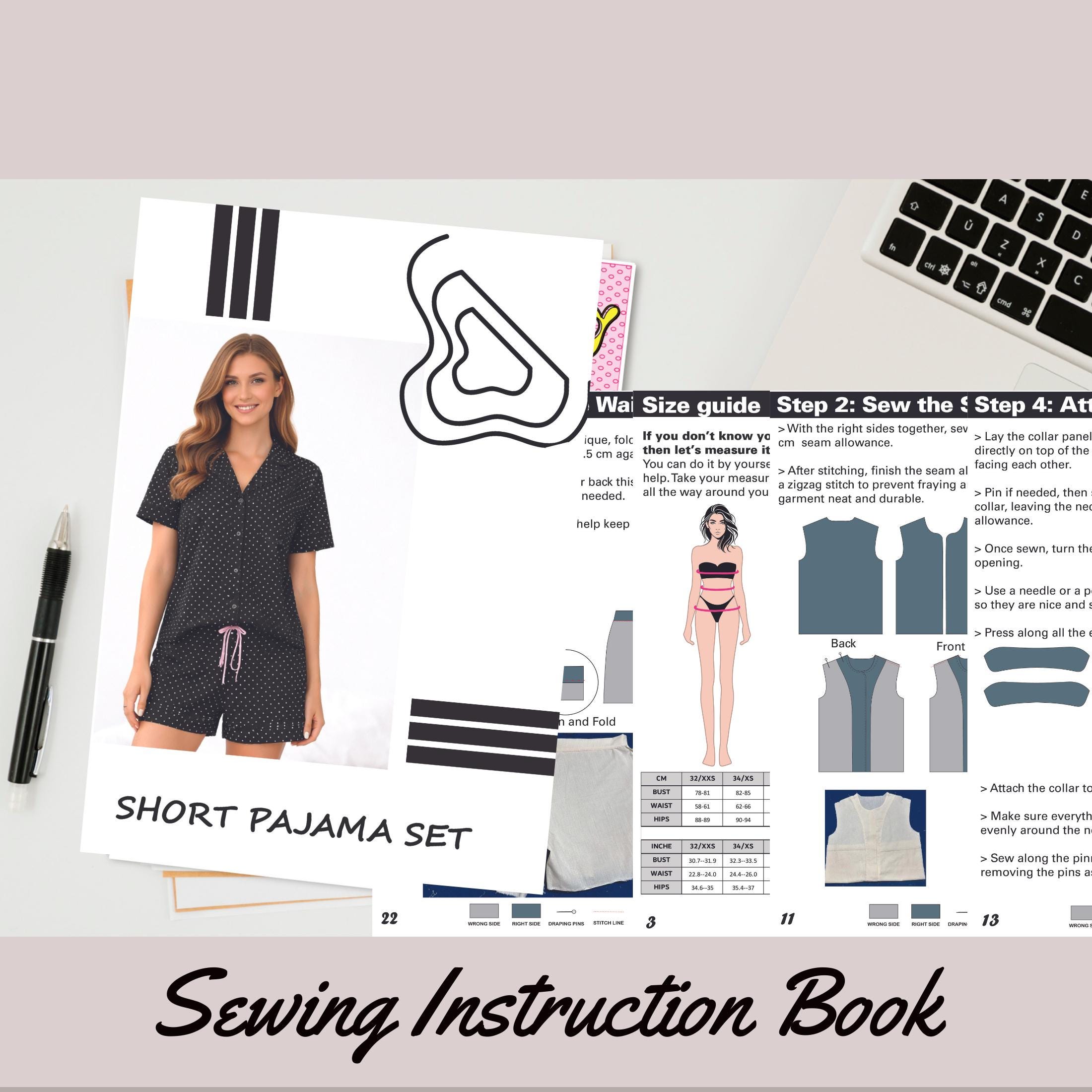 Women’s Short Pajama Set Sewing Pattern | Digital Button up Pj Summer ...