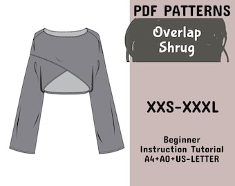 Baimore Women’s Bolero Shrug –Crossover Asymmetric Pullover, Long Sleeve Casual Loose Solid Sweater, XXS–3XL Instant Download pdf patterns