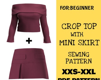 Crop Top and Mini Skirt Sewing Pattern, Beginner Friendly (PDF Pattern)