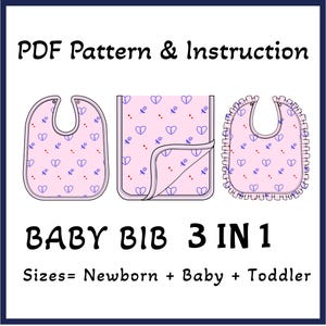 Naaipatroon babyslabbetje, patronen spuugdoek, bundelpatroon, naaipatronen baby, babydoek, geïllustreerde tutorial + A4+US+A0, 3 in1 maten