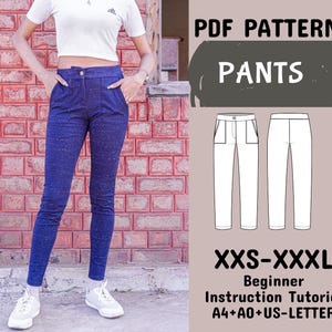 Pants Pattern for Women, Straight Leg Pants PDF Sewing Pattern, Trousers patterns ,Trendy Style Pockets A4+A0+USLetter+ Instruction XXS-XXXL