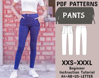 Pants Pattern for Women, Straight Leg Pants PDF Sewing Pattern, Trousers patterns ,Trendy Style Pockets A4+A0+USLetter+ Instruction XXS-XXXL