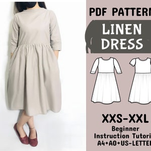 Sommerkleid Schnittmuster XXS-XXL Schnittmuster XXS-XXL Schnittmuster XXS-XXL Schnittmuster Leinenkleid mit Taschen Schnittmuster für Mädchen