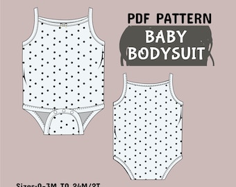Baby Onesie Sewing Pattern - Romper Bodysuit, Sizes 0-24M (PDF Pattern)