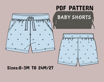 Pantalones cortos digitales para bebé - Unisex, modernos, de algodón, con cintura elástica y cordón ajustable, estampados de verano, tallas de 0 a 3 meses a 24 meses/2 años, regalo para recién nacidos, descarga instantánea