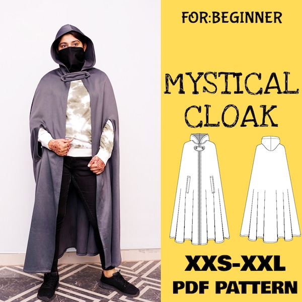 Cloak with Hood Sewing Patterns, Halloween Sewing, Medieval Dress, Superhero Coat,  Hooded Cloak, Fantasy Costume, Gown Dress, PDF Patterns