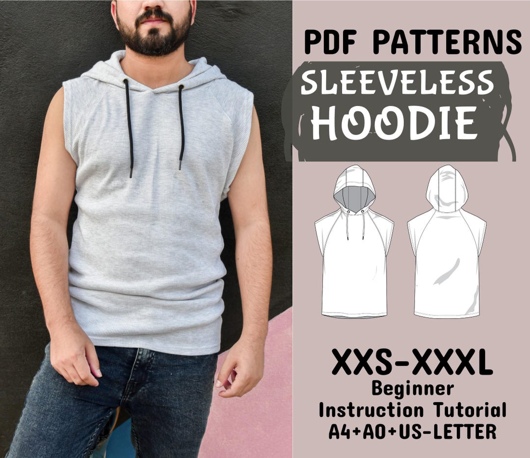 Men Hoodie Sewing Patterns, Sleeveless Hoodie Patterns, Slim Fit Raglan ...