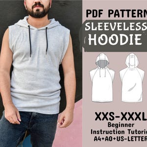 Sleeveless Hoodie Sewing PDF Pattern and Tutorial S to L Etsy