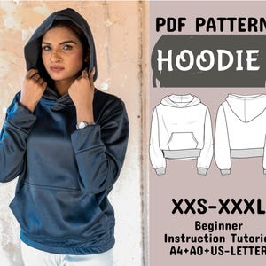 Women Hoodie Sewing Pattern, Modern Comfort Hoodie Pattern for Womens, Relaxed Fit Hoodie Pattern in A4+A0+US Letter + Instruction, XXS-XXXL