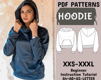 Women Hoodie Sewing Pattern, Modern Comfort Hoodie Pattern for Womens, Relaxed Fit Hoodie Pattern in A4+A0+US Letter + Instruction, XXS-XXXL