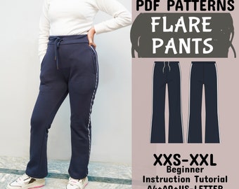 Flare Pants Sewing Pattern, High Waist, XXS-XXL (PDF Pattern)