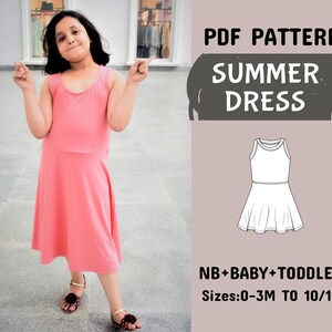 PDF Sewing Pattern for Baby Girl, Lovely Summer Dress For Girls, Sizes 0 to 11Y, Pattern in A4, A0, US Letter + Instructions, Toddler Dress