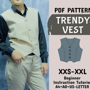 Womens Waistcoat Pattern, Vest Sewing Pattern, Top Pattern, Cropped Vest, Ladies Vest Pdf Pattern in A4+A0+US Letter + Instruction, XXS--XXL