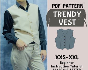 Womens Waistcoat Pattern, Vest Sewing Pattern, Top Pattern, Cropped Vest, Ladies Vest Pdf Pattern in A4+A0+US Letter + Instruction, XXS--XXL