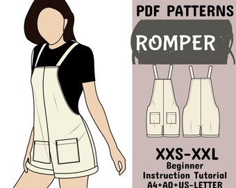 Romper Sewing Pattern, Jumpsuit Overalls, XXS-XXL (Digital Pattern)