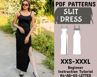 Slit Maxi Dress Pattern, Evening Prom Dress Pattern, Formal Backless Dress, Tea Length Straps Dress in A4+A0+US Letter +Instruction,XXS-XXXL