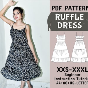 Ruffle Dress Sewing Pattern, Tier Maxi Dress, Circle Dress,Gathered Dress, Midi Dress Sewing Pattern in A4+A0+US-Letter+instruction,XXS-XXXL