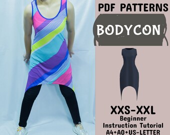 Bodycon Dress Pattern, Midi Dress Patterns, Sleeveless Dress with Curve shape, Formal Dress Pattern, Pdf Pattern XXS–XXL+ Sewing Instruction