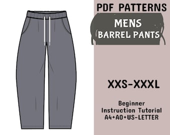 Wide Leg Sweatpants Sewing Pattern, Barrel pant Pdf patterns, Relaxed Fit Lounge Pants Unisex Available In XXS To 3XL Sizes Digital Download