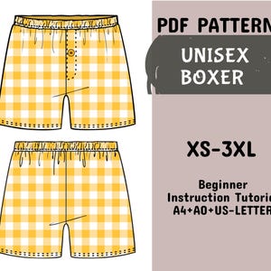 Padrão de costura em PDF para boxers masculinos, padrão em PDF para shorts elásticos, padrão para cuecas boxer em A4 + A0 + carta dos EUA + instruções, tamanho XS - 3XL