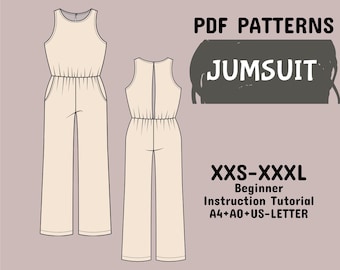 Sewing Pattern For Womens - Easy Jumpsuit Sleeveless Fashion Women Dress Romper Pdf Pattern Available In  Sizes XXS To XXXL nstant Download