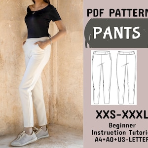 Patron de pantalon large, patron de couture de pantalon Lane, patron de pantalon élastique pour femme ample style tendance au format A4 + A0 + lettre US + instructions XXS-XXXL