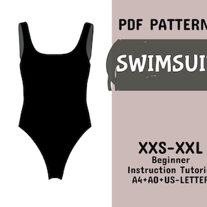 Swimsuit Pattern, Bathing Suit Pattern, Simple Swimsuit, Bikini Sewing pattern,Plus Size Suit Pattern in A4+A0+US Letter+Instruction,XXS-XXL
