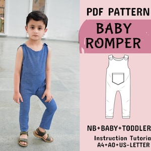 Baby Romper Pattern Pdf, Baby Overalls, Baby Overalls, Baby Jumpsuit , Romper Pattern in A4+A0+US Letter + Instruction, 0-3M to 10-11Y Sizes
