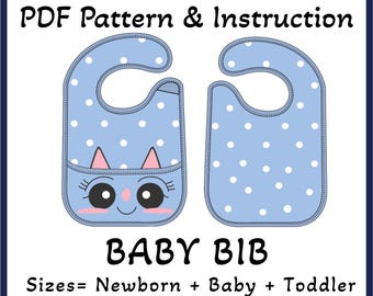 Baby Bib Pattern, Digital Sewing Pattern, Front Pocket Design, Newborn Bib, Toddler Bib Pattern, Illustrated Tutorial+A4+US+A0, 3 in 1 Sizes