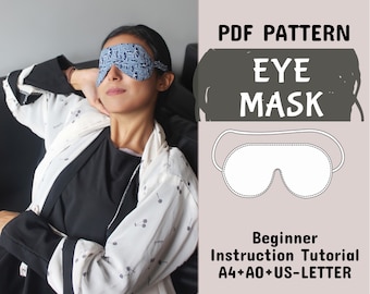Patrón de máscara para dormir, máscara de viaje, máscara que bloquea la luz por completo, los mejores patrones de costura de máscaras para los ojos en A4 + A0 + Carta de EE. UU. + Instrucciones, accesorio de viaje