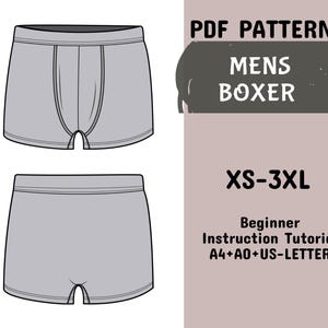 Schnittmuster für Boxer, Boxer Briefs Unterhosen, Boxer Briefs, Boxer Briefs mit elastischer Taille in A4 + A0 US Letter + Anleitung in XS - 3XL