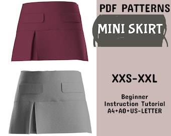 Pleated Mini Skirt Sewing Pattern, XXS-XXL (PDF Pattern)