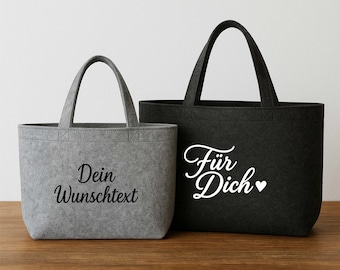 Personalisierte Filztasche Geschenk | Shopper mit Wunschtext | Geschenktasche mit Schriftzug | Handveredelte & individuell bedruckte Tasche
