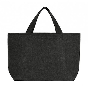 May include: A dark gray tote bag with two sturdy handles. The bag is made of a felt-like material and has a rectangular shape with a flat bottom. The handles are attached to the top of the bag and are the same color as the bag.